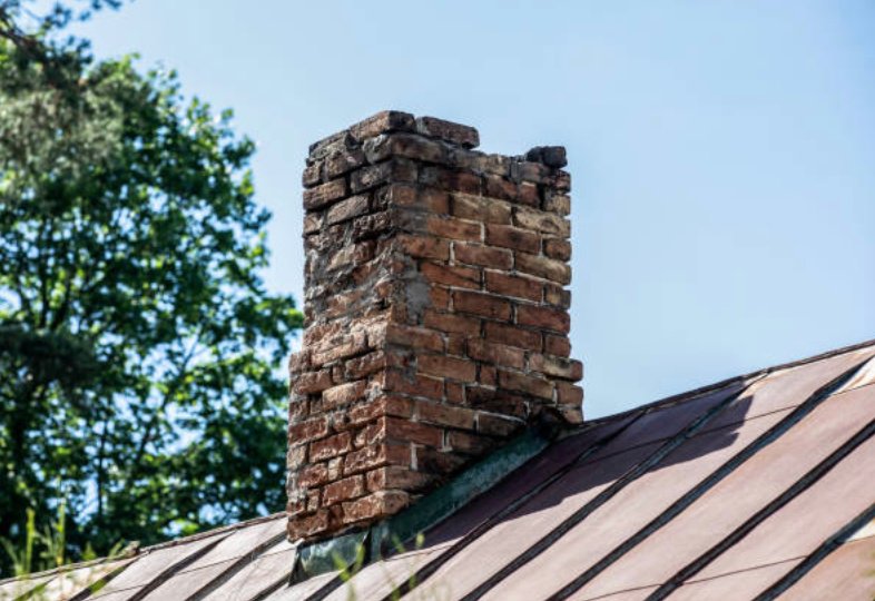 Brick chimney and roof exterior