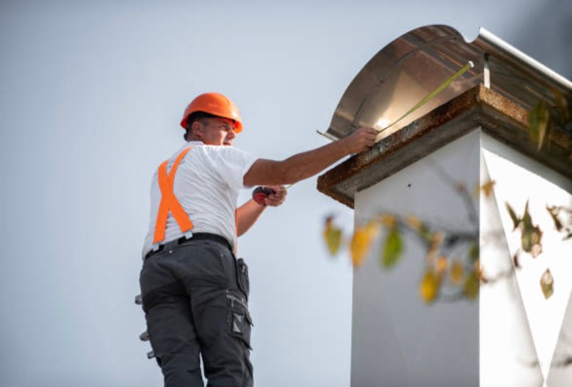 Technician inspecting the top of a chimney